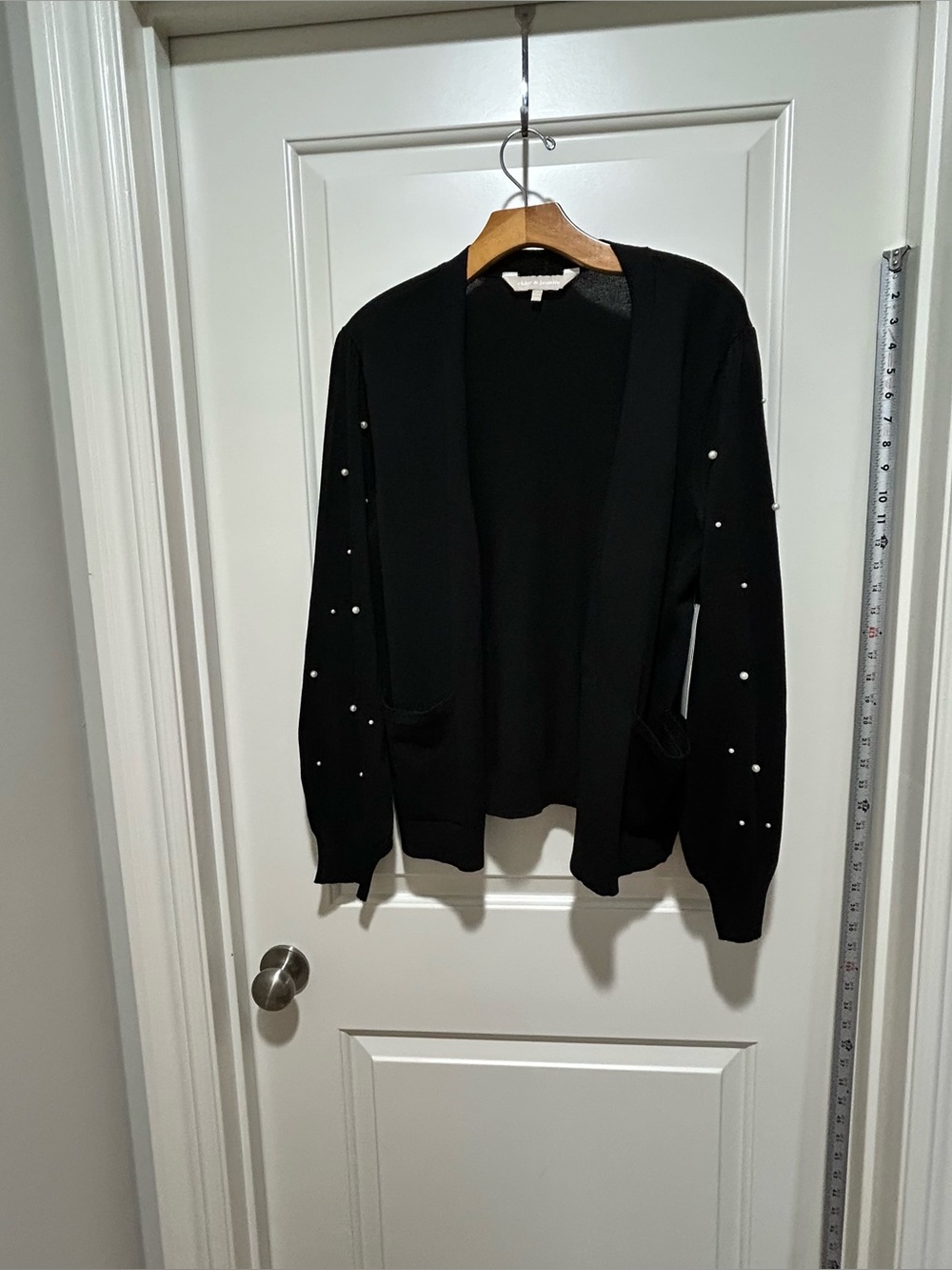 Chloe & Jasmine NWT women’s size M Black Pearl-Embellished Open Cardigan Sweater